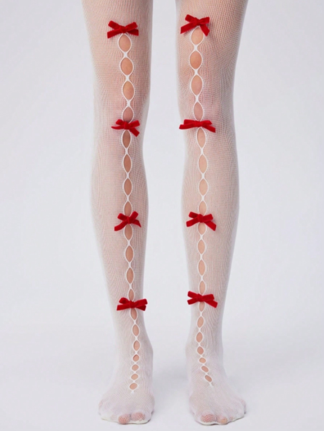 Kawaii Women's Spring/Summer Hollow Lace Bowknot Fishnet Stockings, Inner Footed Fishnet Socks For Fashion