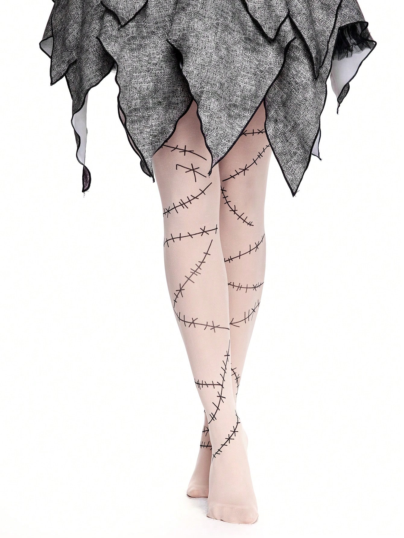 Goth 1 Pair Of Women's All-Season Halloween Cracked Scar Skin Color Pantyhose